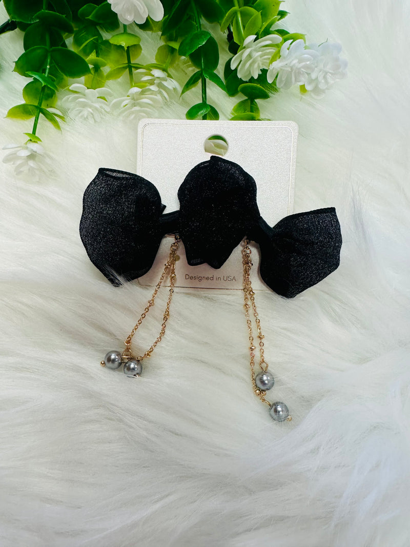 Black Bow Earrings with Dangles - Mini Mee Boutique