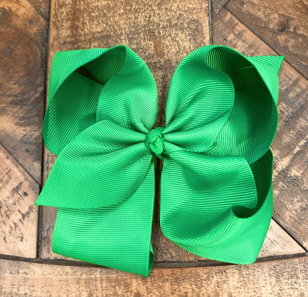 Hair Bow 6” Alligator Clip - Kelly Green