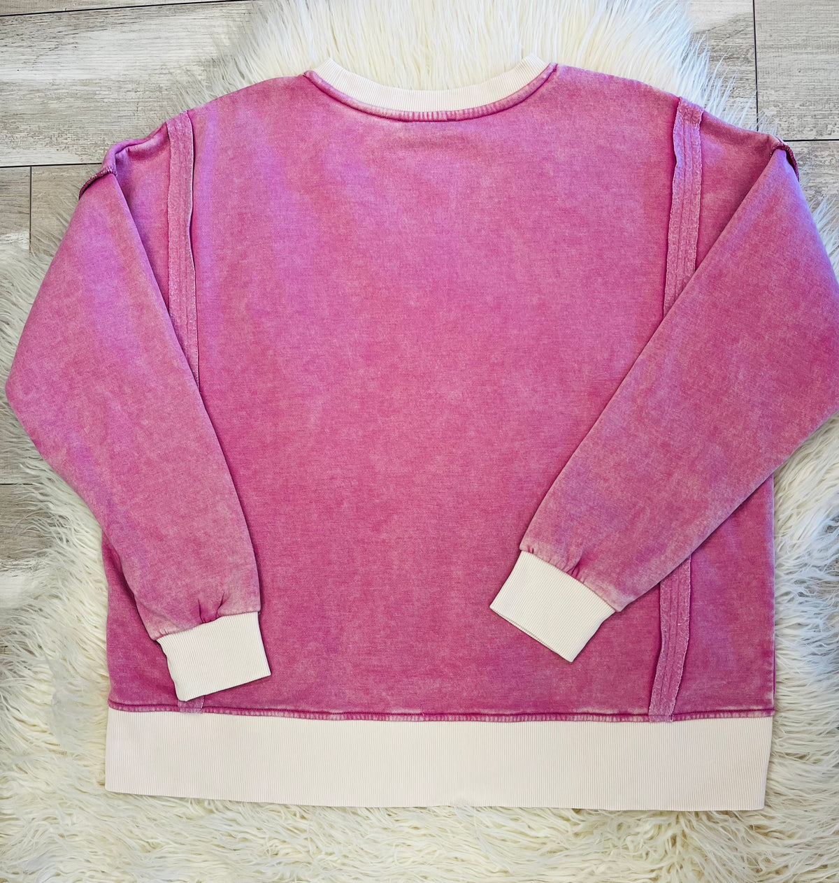 Women’s Zenana Washed Exposed Seam Sweatshirt In Raspberry Pink