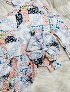 Girl’s Clover Cottage Quilted Newborn Gown and Bow Set