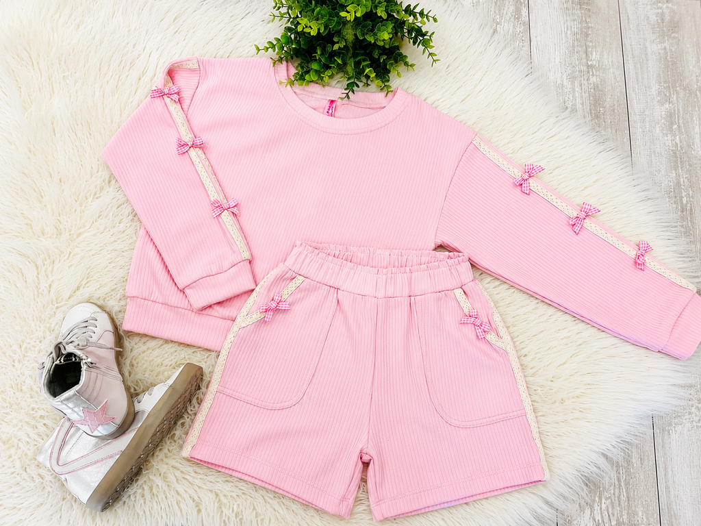Girls Ribbed Bow Short Set
