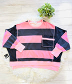 Women’s Peach Love Navy and Pink Striped Sweater Top