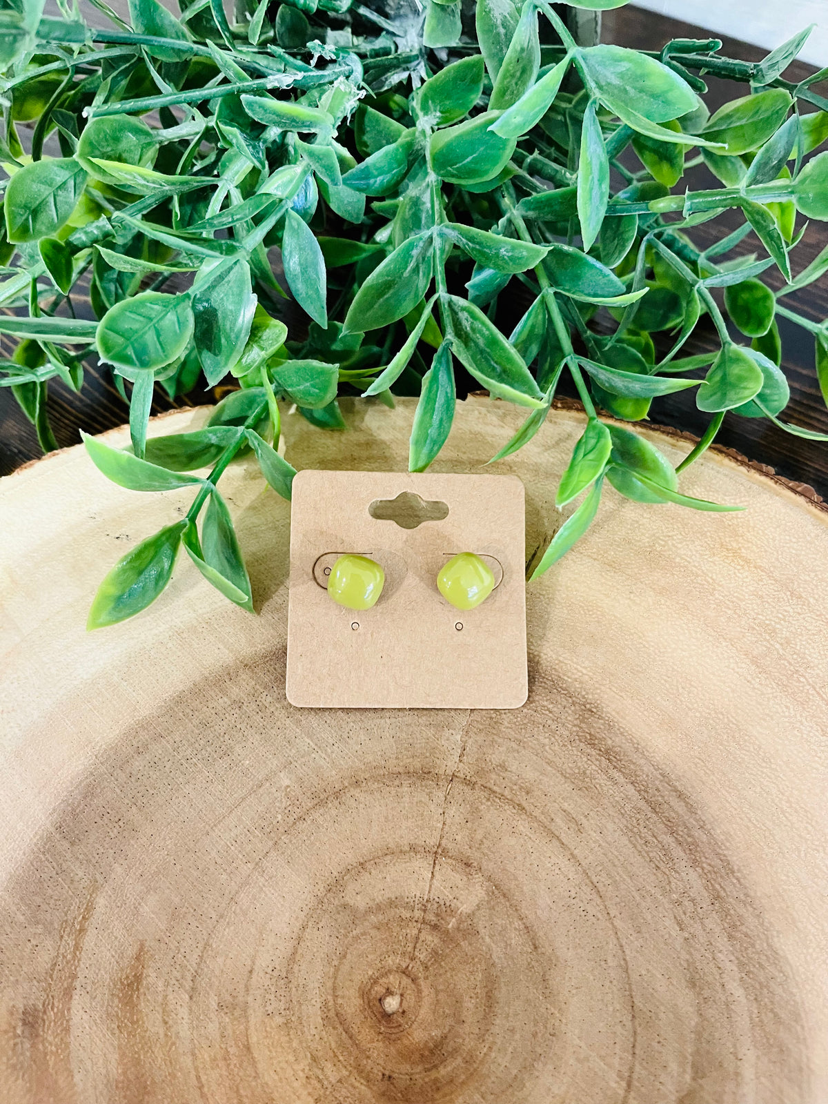 Women’s Light Green Square Stud Earrings