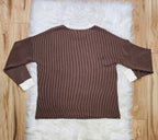 Women’s Zenana Chocolate White Detail Ribbed Set