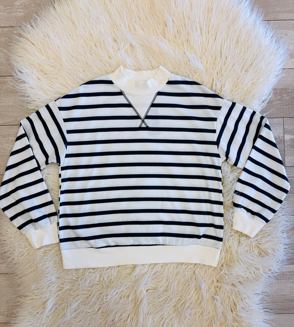 Women’s Evermmee Navy Stripe Mock neck Pant Set