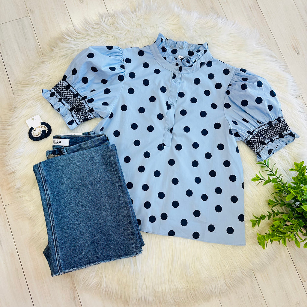 Women’s Glam Polka Dot Puff Sleeve Top
