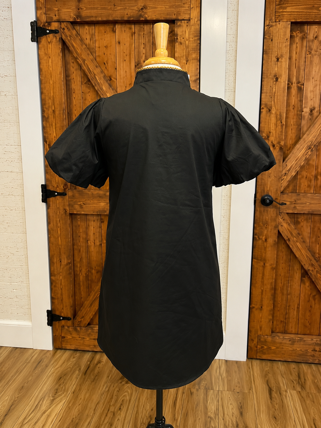 Women’s Jodifl Black and Brown Embroidered Dress with Puff Sleeves