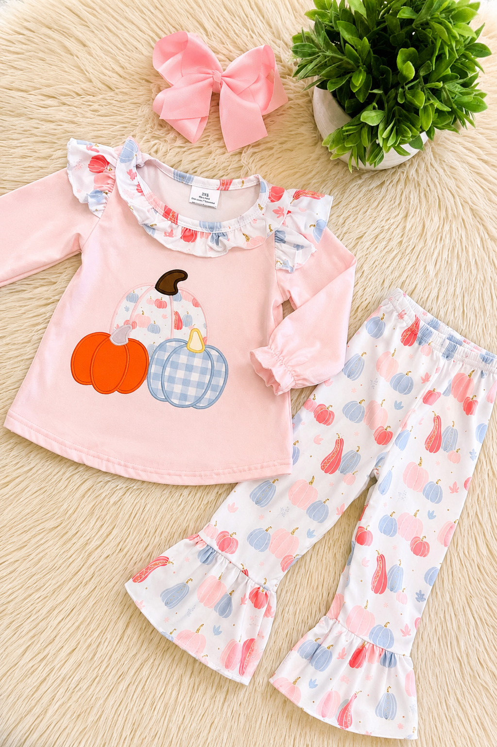 Girl’s Light Pink Pumpkin Ruffle Pant Outfit Set