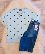 Women’s Evermmee Light Blue Oversized Polka Dot Top