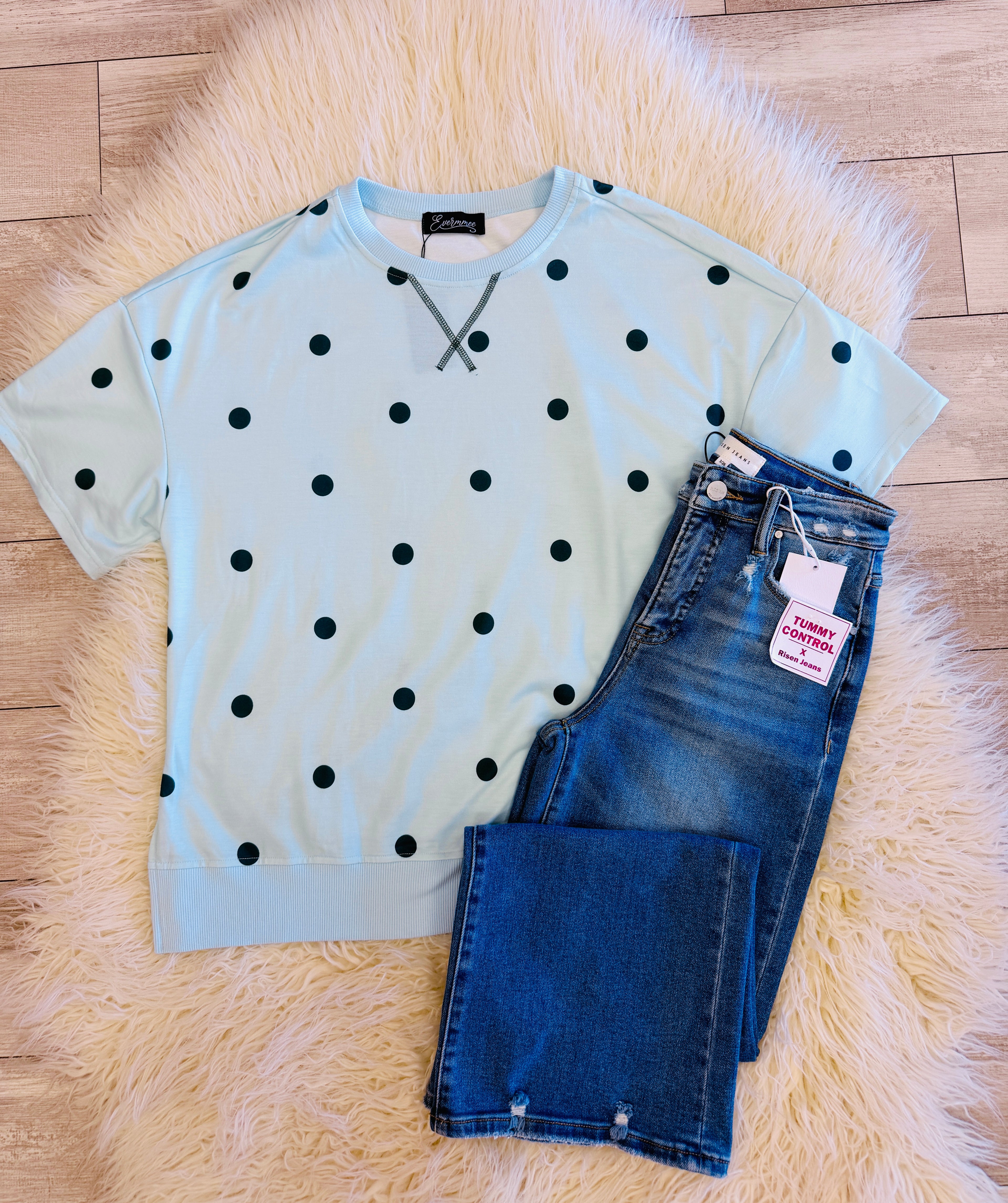 Women’s Evermmee Light Blue Oversized Polka Dot Top
