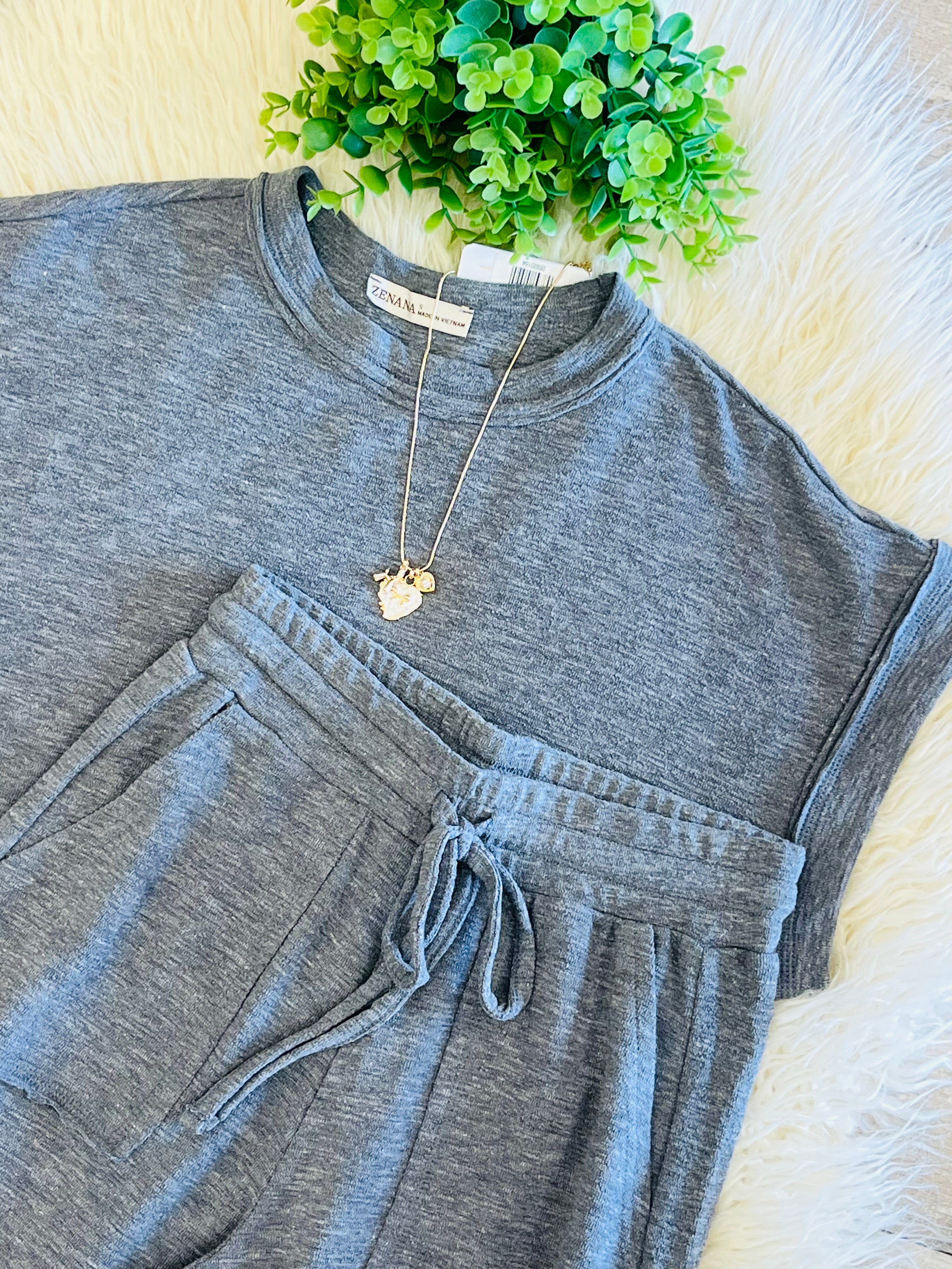 Women’s Zenana Cute Cotton Set In Charcoal