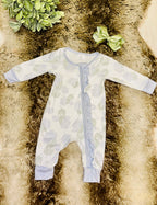 Girl’s muted blue and green hydrangea sleeper
