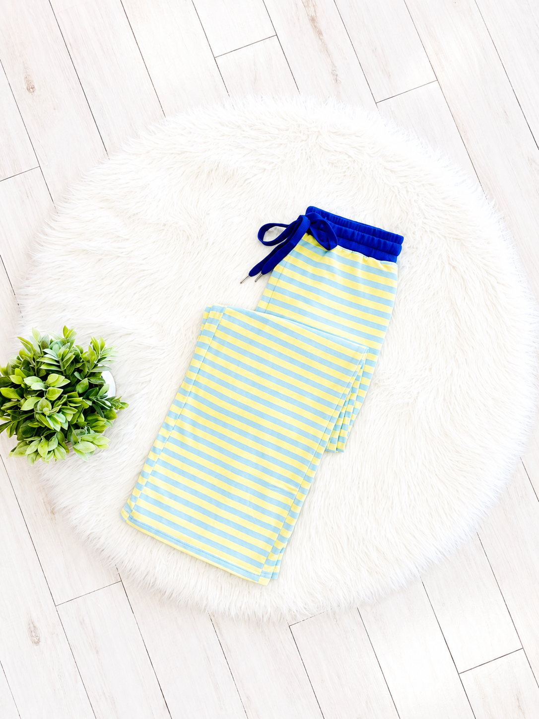 Women’s Light Blue and Yellow Stripped Pant Set