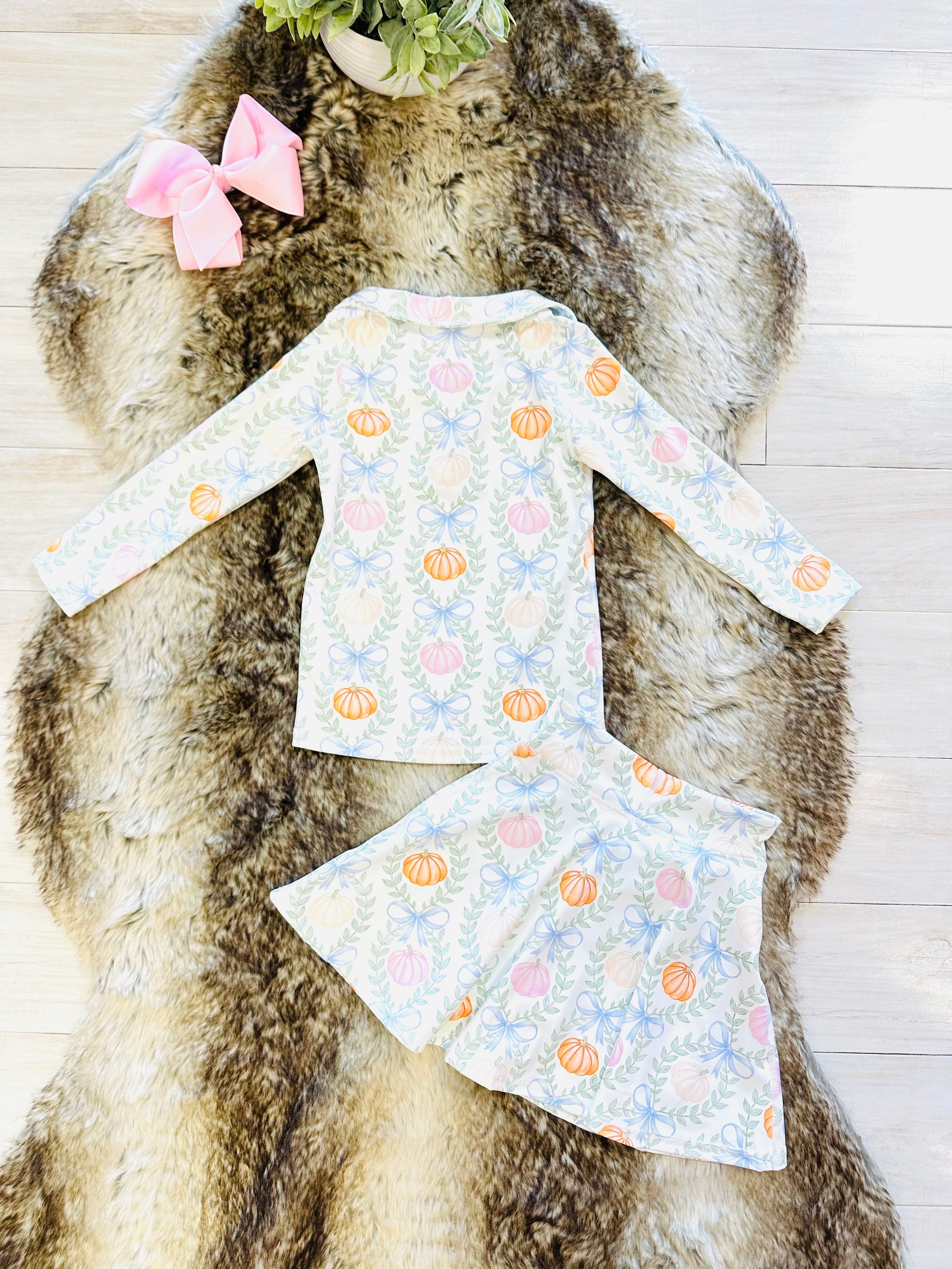 Girl’s Pastel Pumpkin & Bow Zip Up Outfit