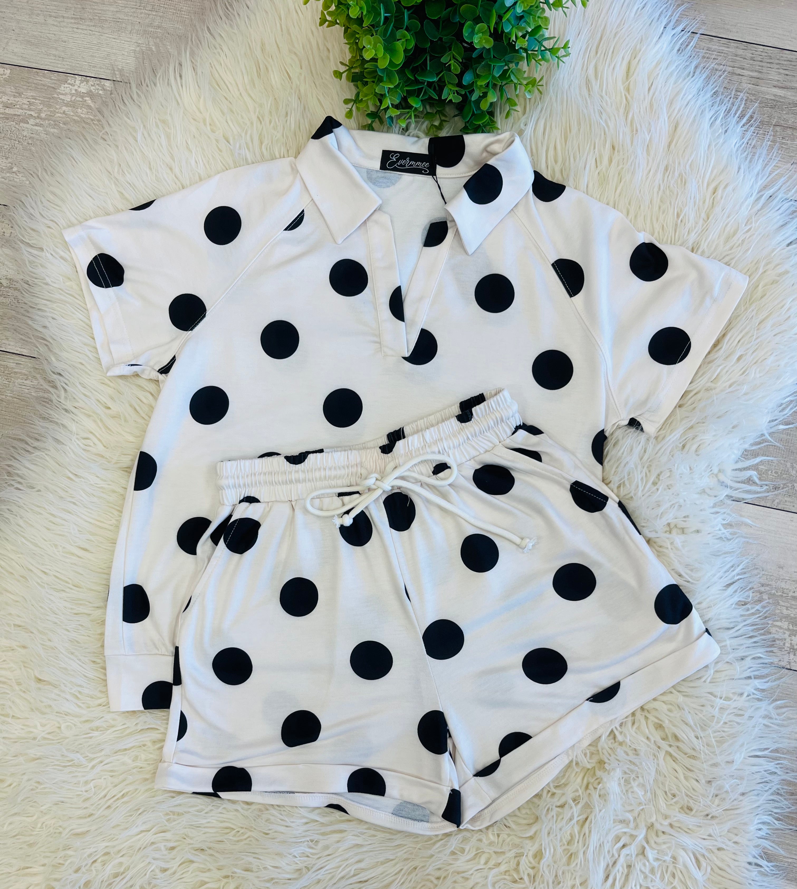 Women’s Evermmee Black Polka Dot Short Set