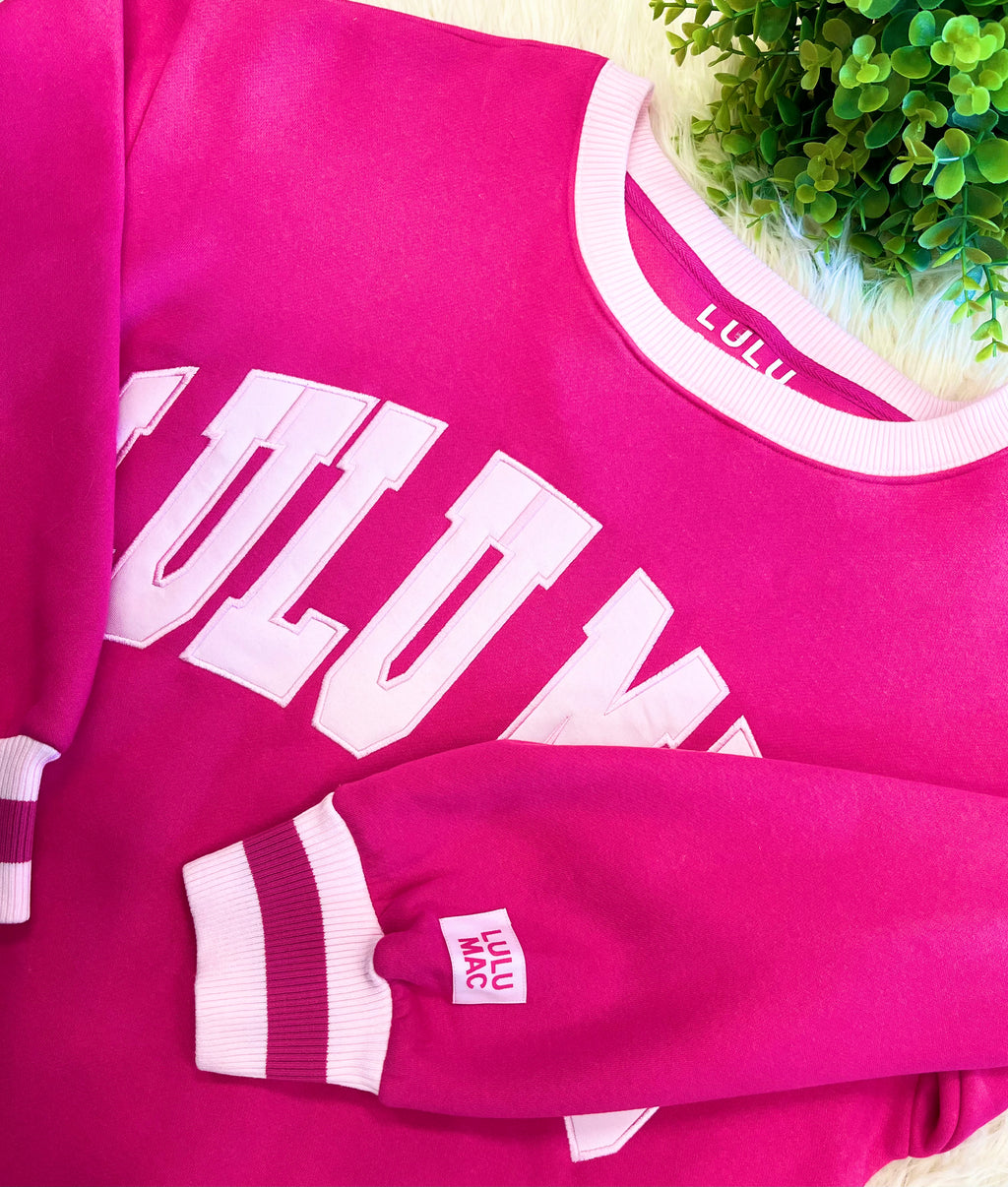 Women’s LuLu Mac Vibrate Pink & Striped Ribbed Trim Sweatshirt