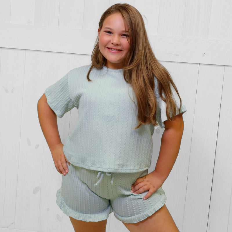 Mint ribbed ruffled set by good girl