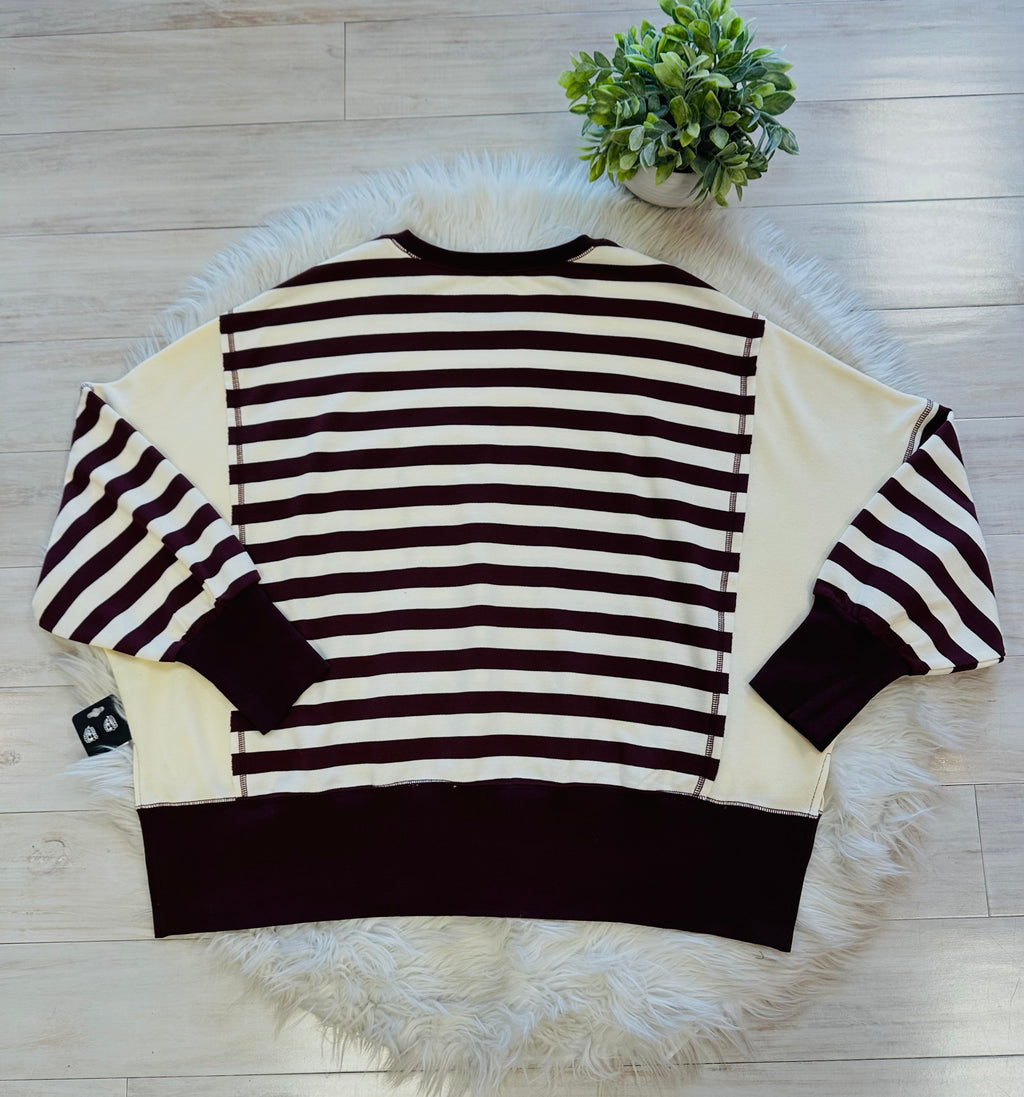 Women’s Peach Love Striped Burgundy Sweater Top