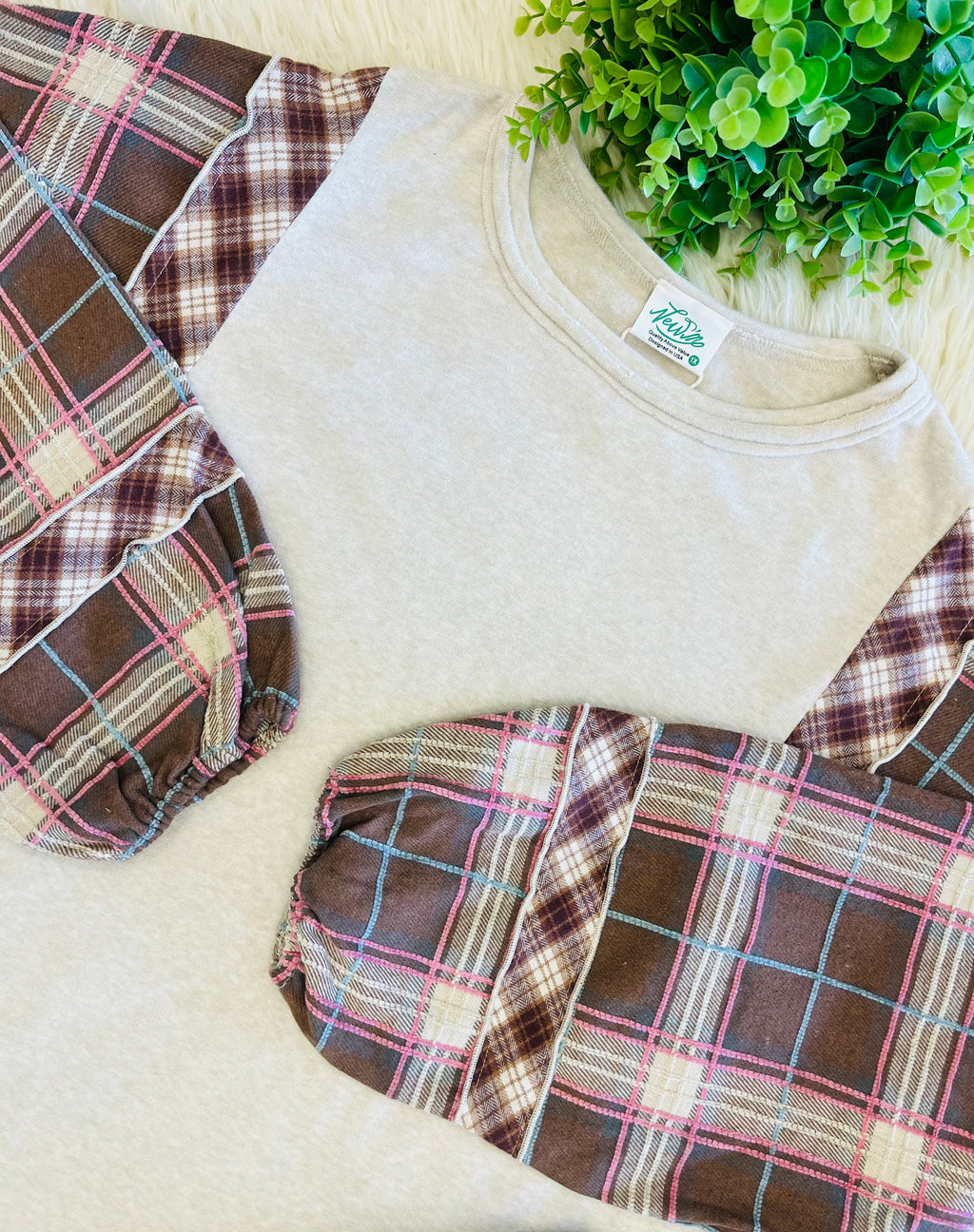 Women’s Contrasting Brown and Pink Plaid Flannel Long Sleeve