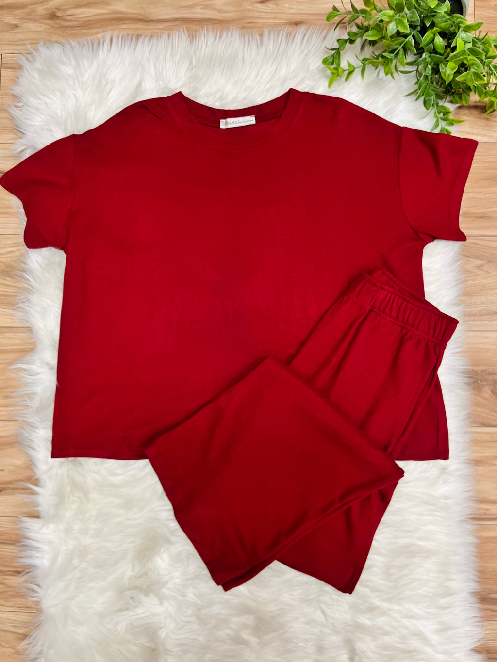 Women’s Zenana Solid Melange Maroon Pant Set