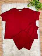 Women’s Zenana Solid Melange Maroon Pant Set