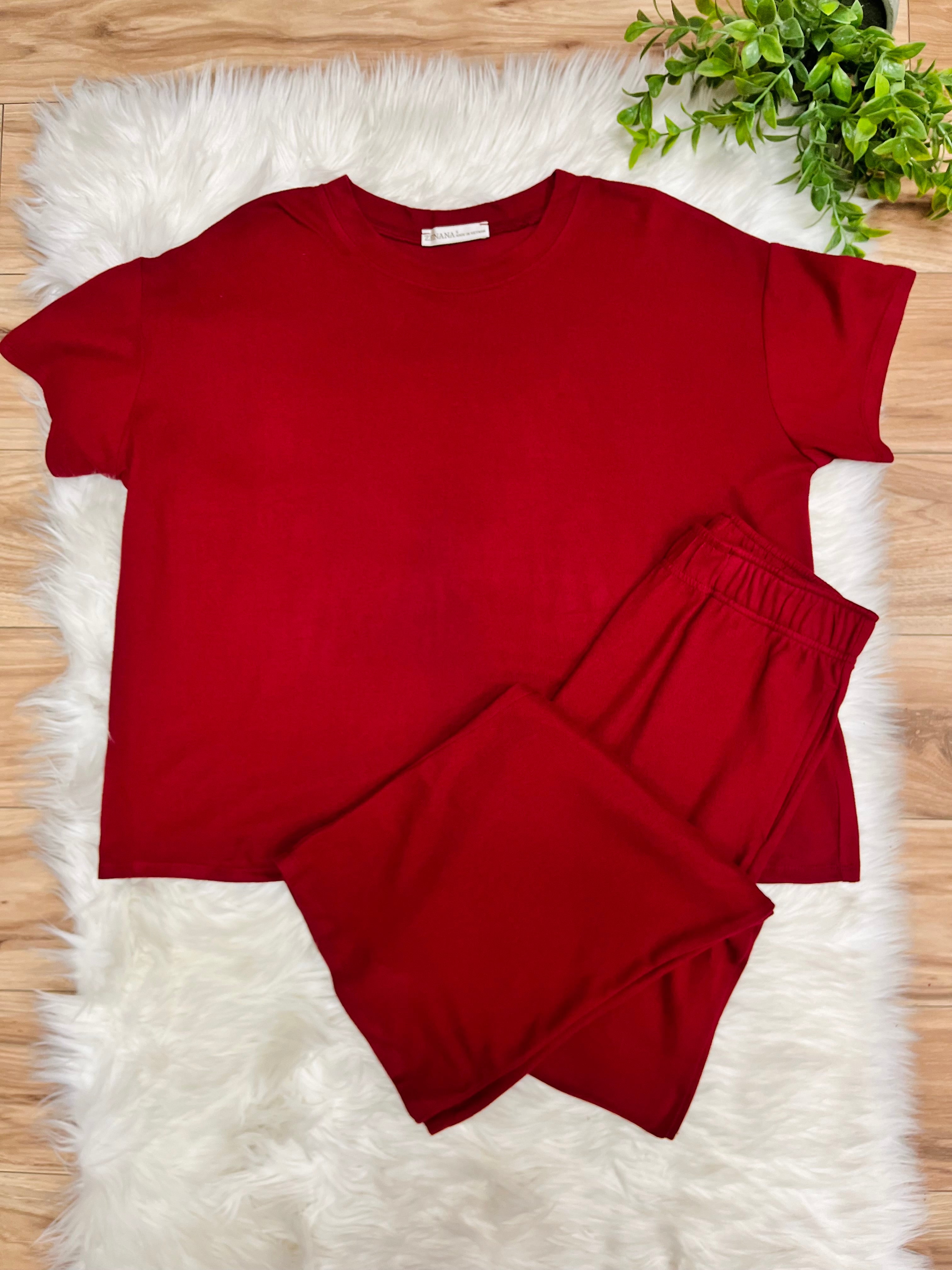 Women’s Zenana Solid Melange Maroon Pant Set