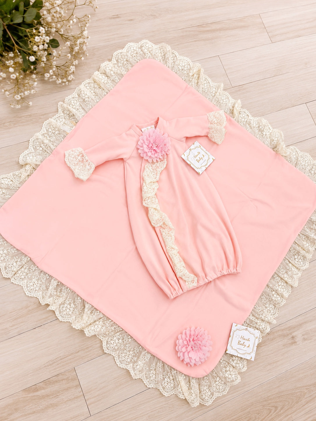 Girls Light Pink Haute Baby Gown and Blanket Set