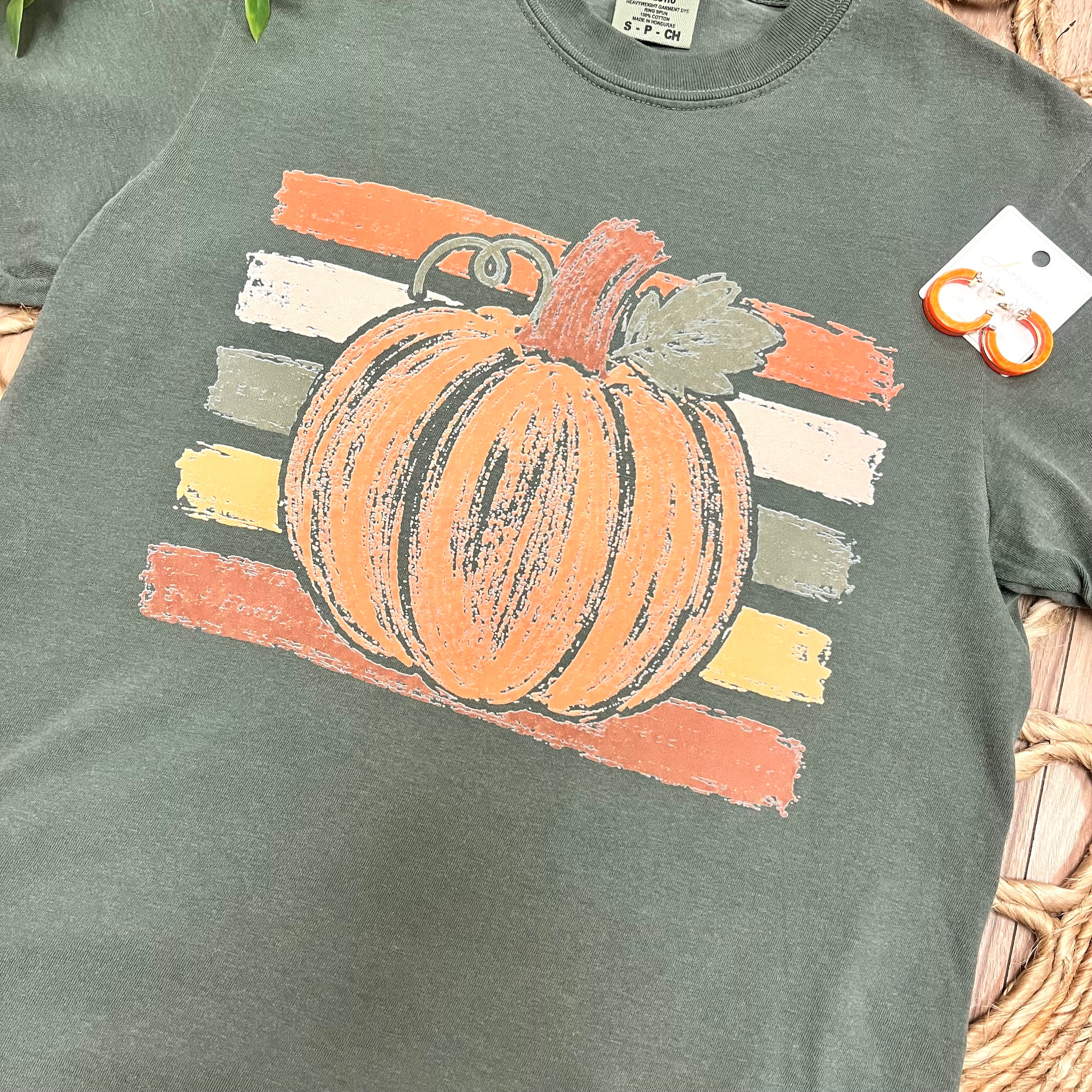 Women’s Olive Green Striped Pumpkin Tee