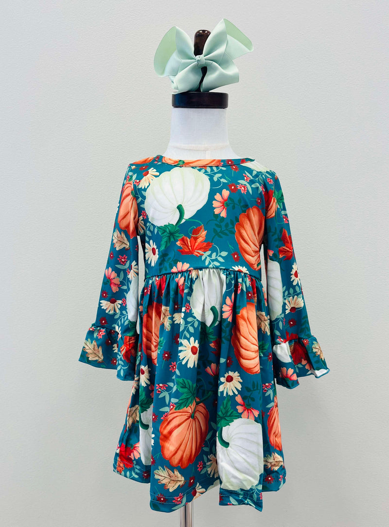 Girls Fall Pumpkin Print Dress