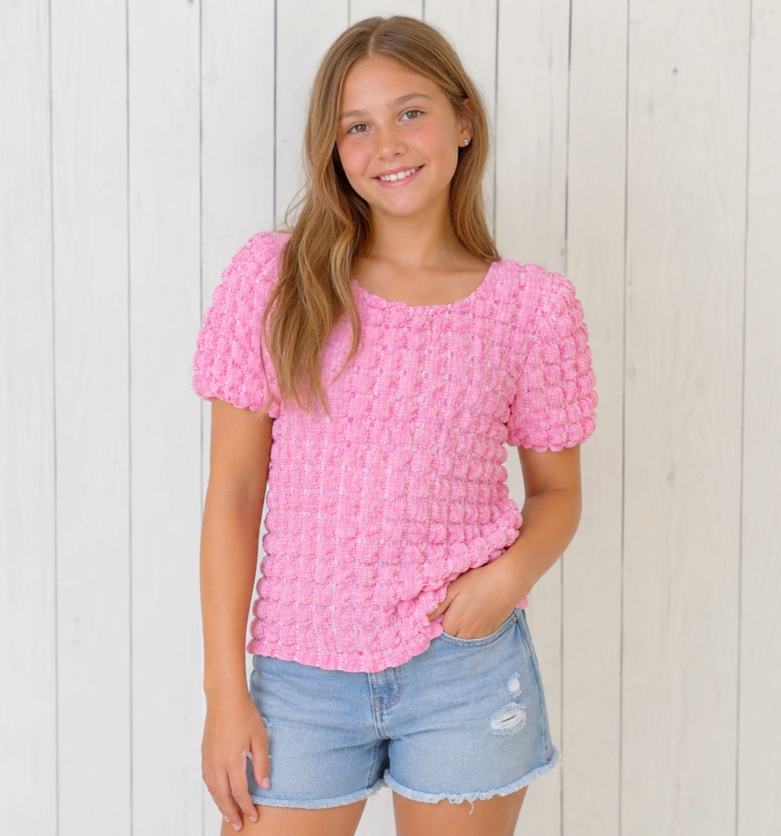 Girls Pink Puffer Top by Hayden Girls