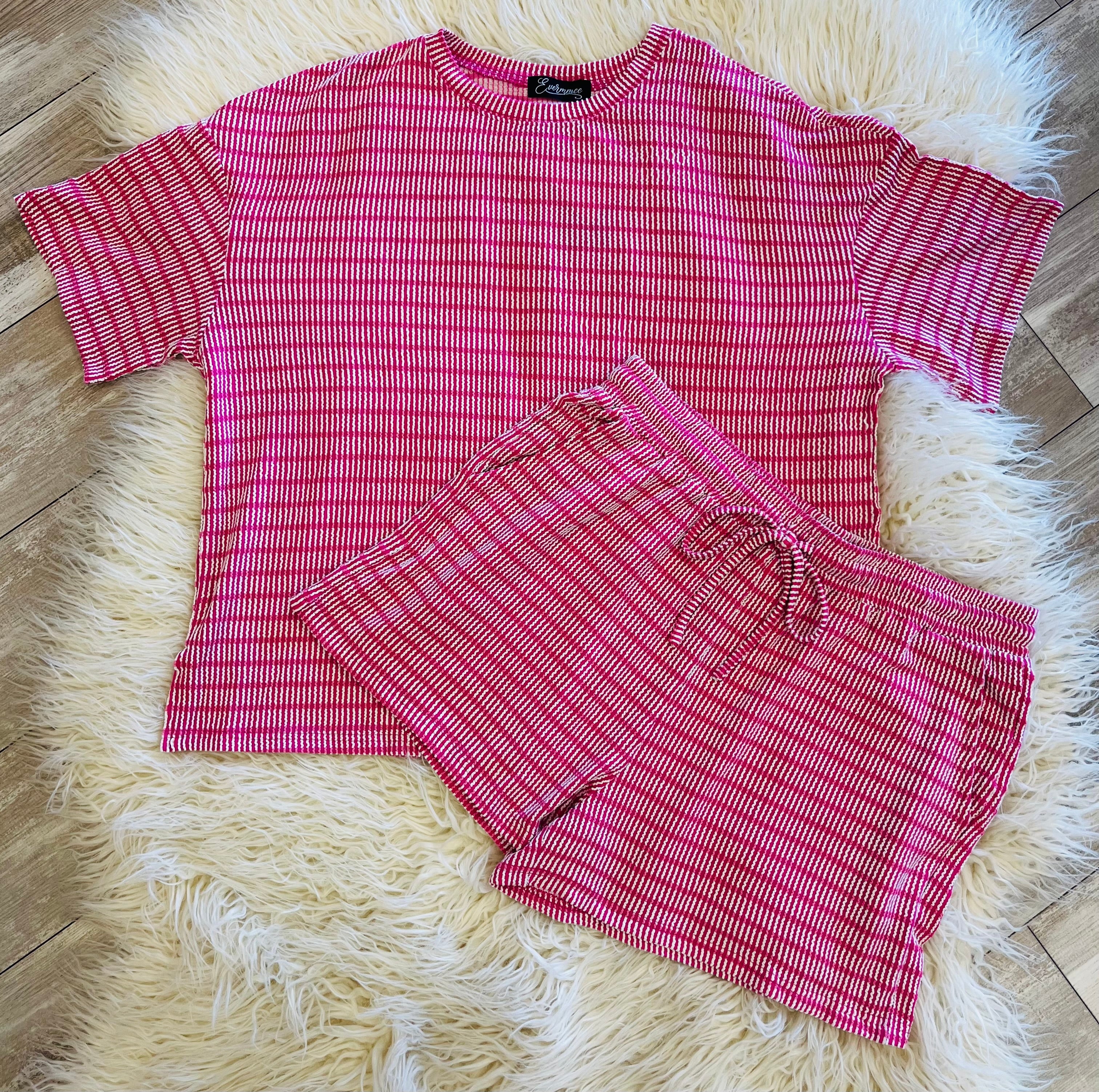 Women’s Evermmee Pink and White Short Set