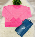 Women’s Pink And Cream Checkered Knit Sweater