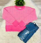 Women’s Pink And Cream Checkered Knit Sweater