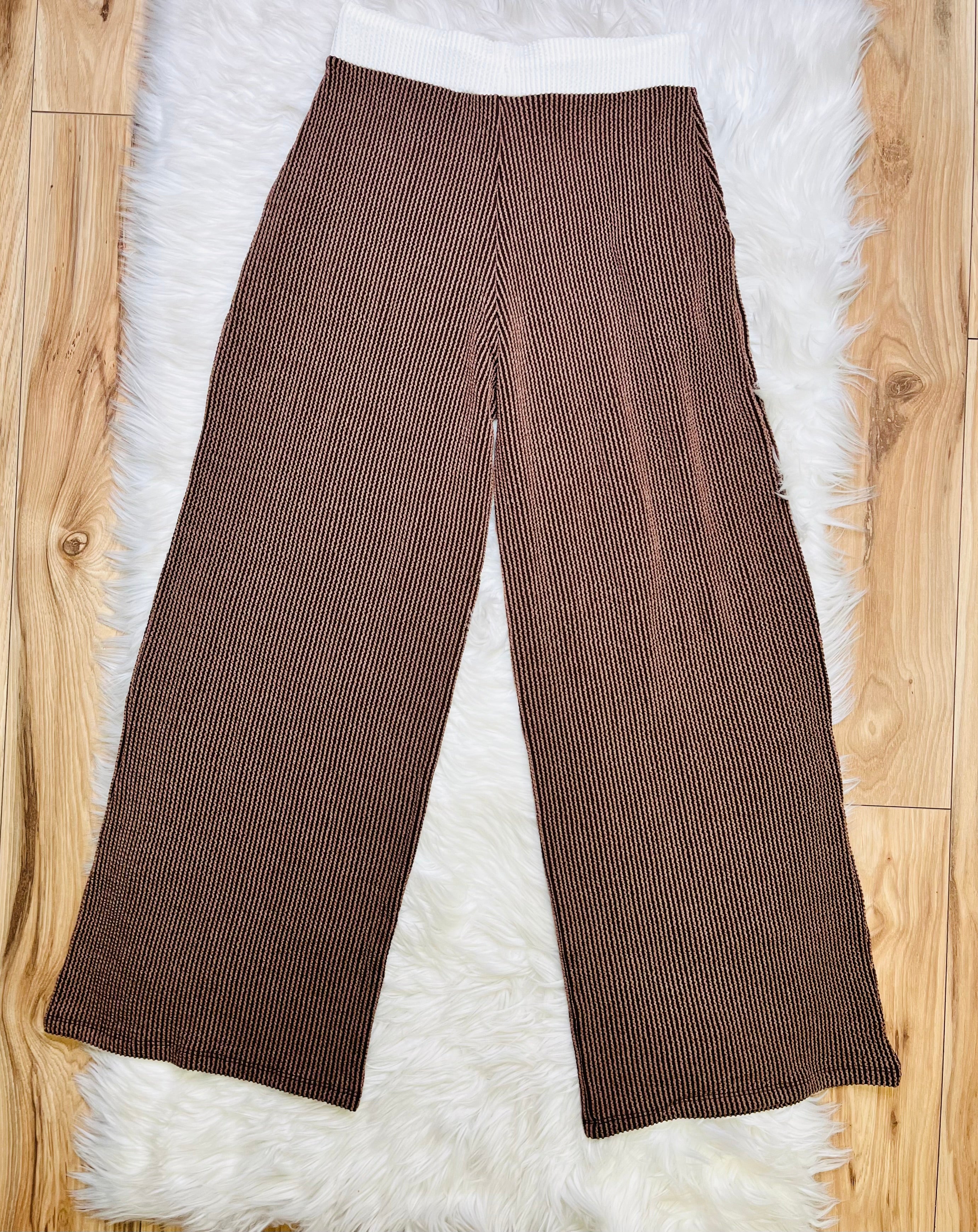 Women’s Zenana Chocolate White Detail Ribbed Set