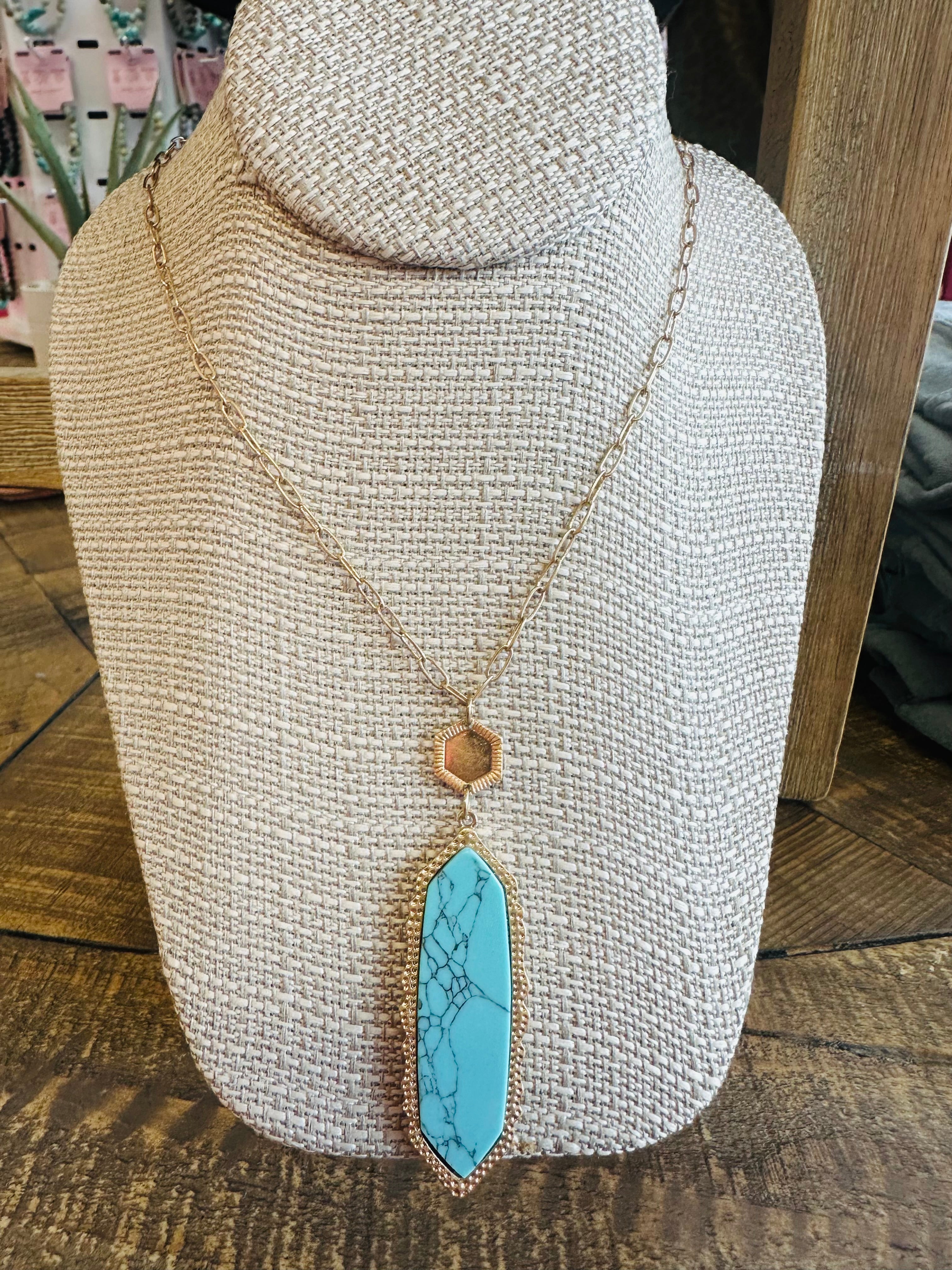 Women’s Gold and Teal Marble Dangled Necklace
