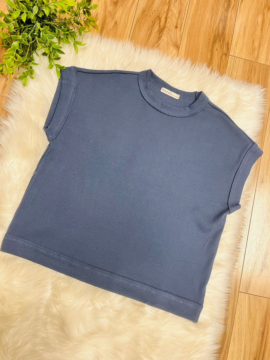 Women’s Zenana Dusty Blue Ribbed Cuff Sleeve Pant Set