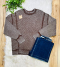 Women’s Zenana Chocolate Ribbed Raw Hem Crewneck Top