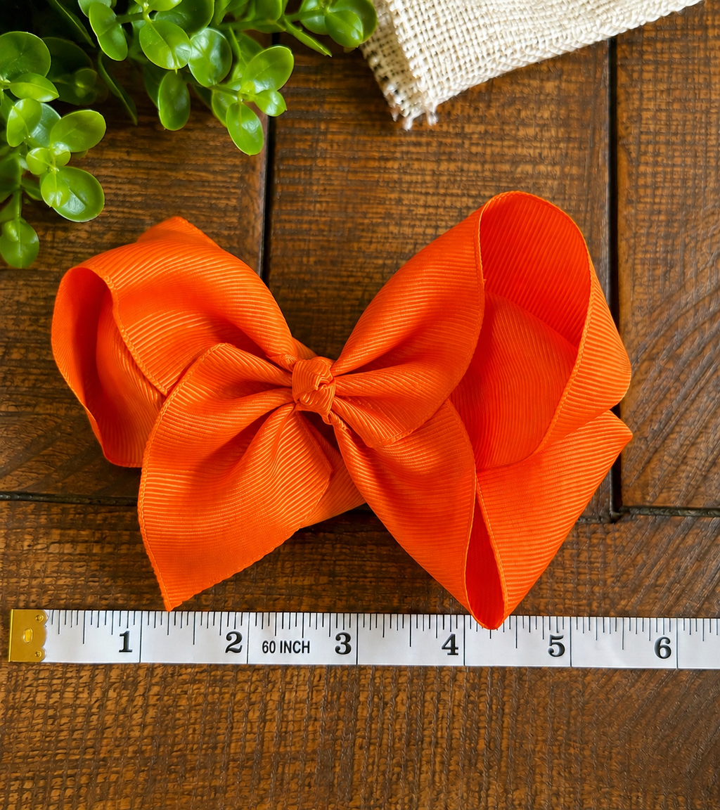Hair Bow 6” Alligator Clip - Pumpkin Orange