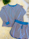 Women’s Evermmee Pink+Blue Stripped Long Sleeve Scort Set