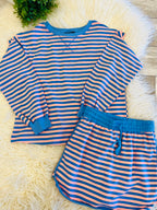 Women’s Evermmee Pink+Blue Stripped Long Sleeve Scort Set