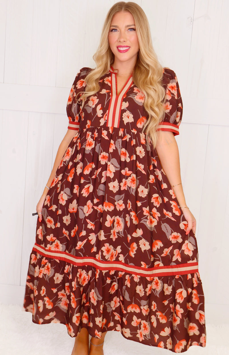 Entro Burgundy Floral Midi Dress