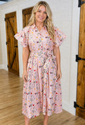 Women’s GiGiO Baby Pink Belted Floral Dress