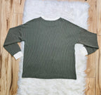 Women’s Zenana Olive Green White Detail Ribbed Set