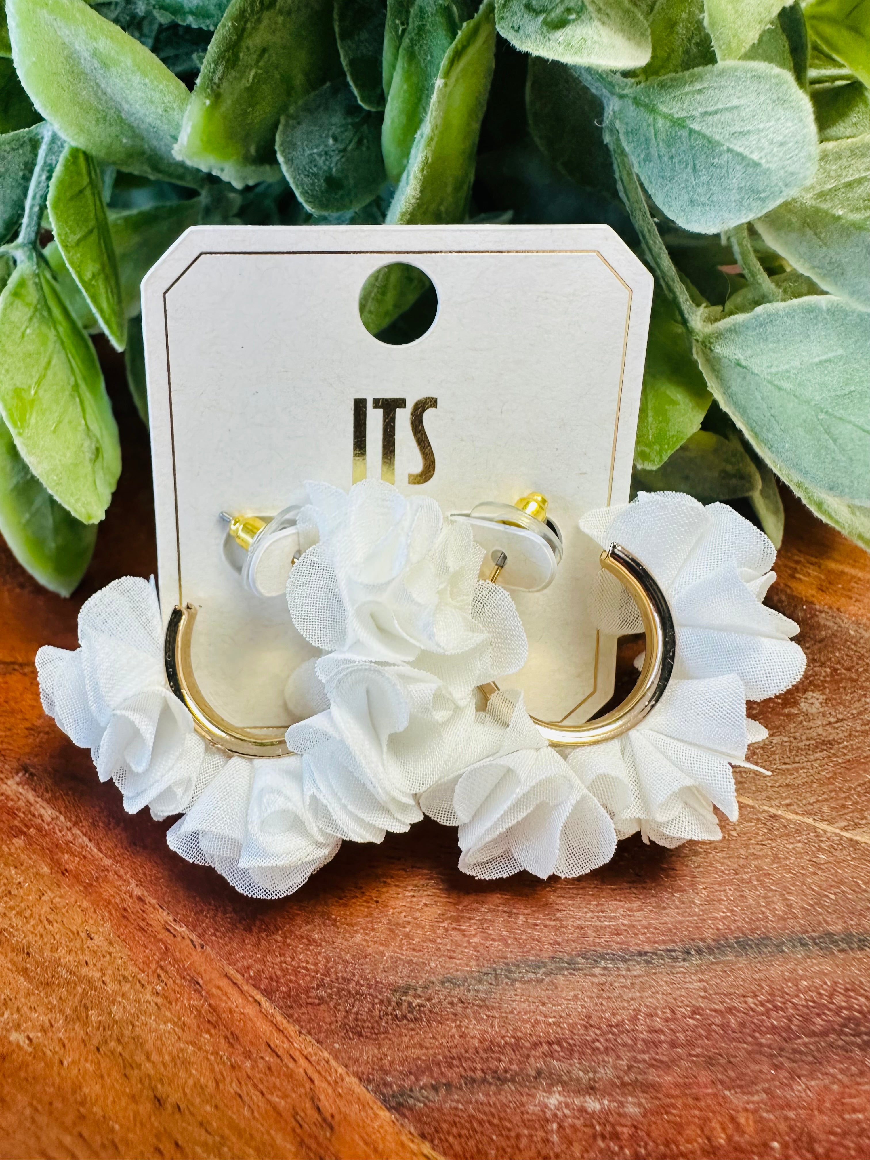Women’s White Ruffled Hoops Earrings