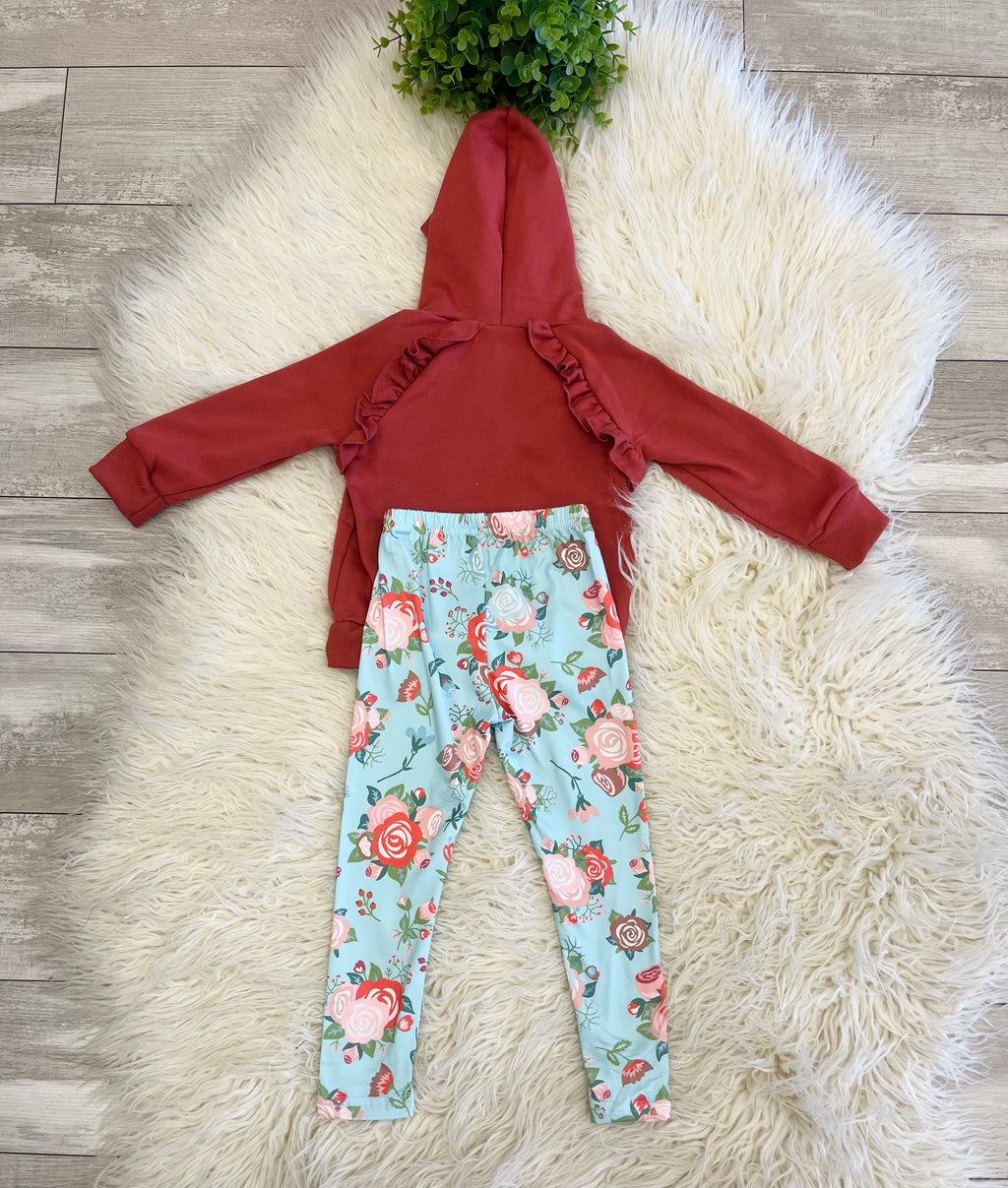 Girl’s Rust Colored Ruffle Trim Floral Pants Outfit