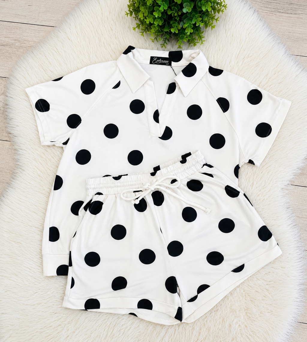 Women’s Evermmee Black Polka Dot Short Set