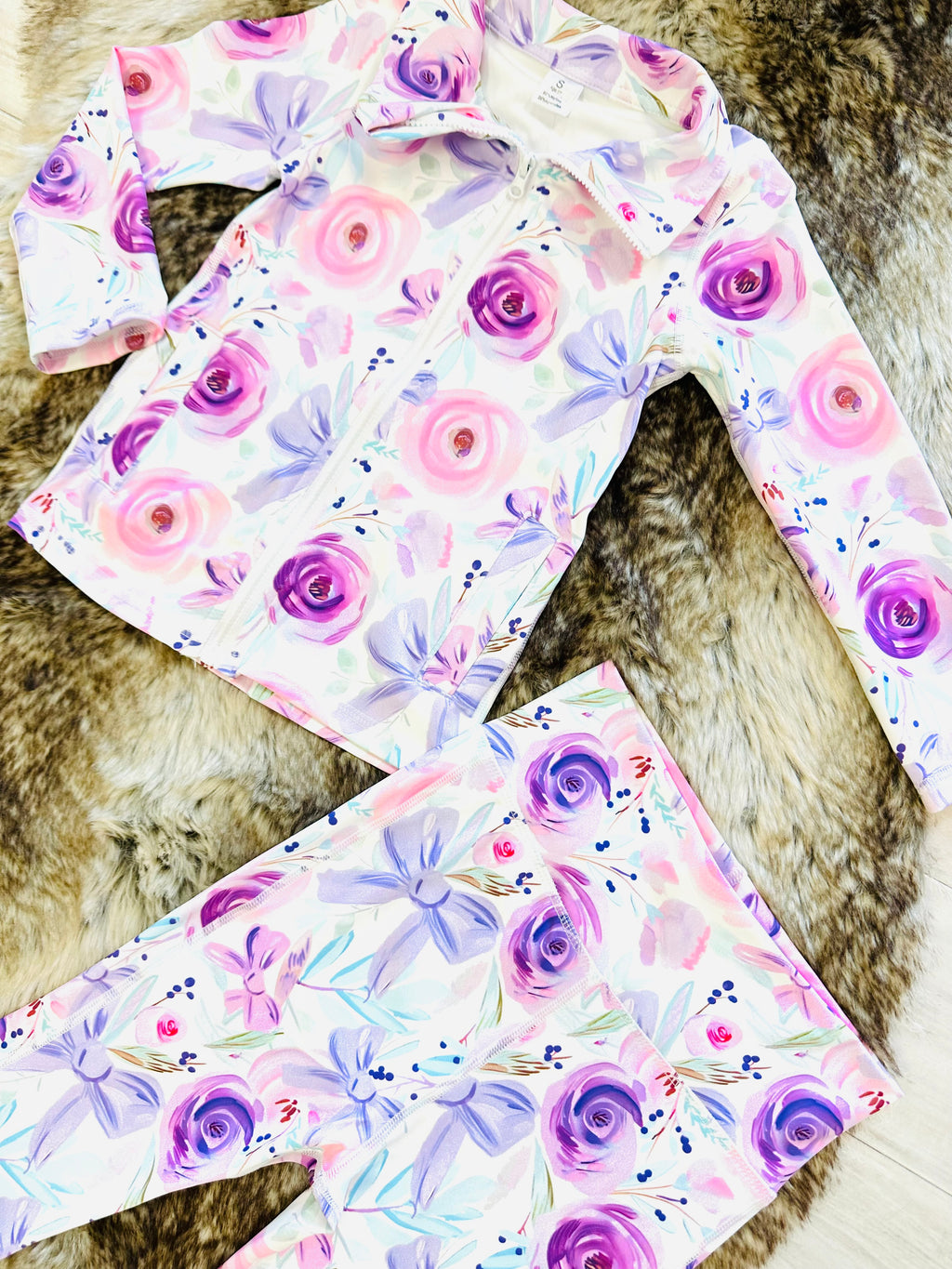 Girl’s Pink and Purple Floral Zip up  Outfit