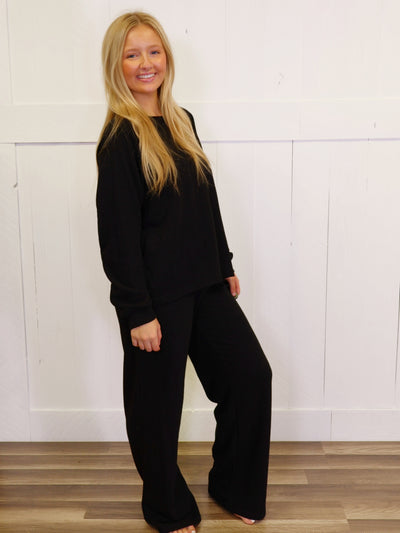 Zenana Curvy Long Sleeve Lounge Set Black