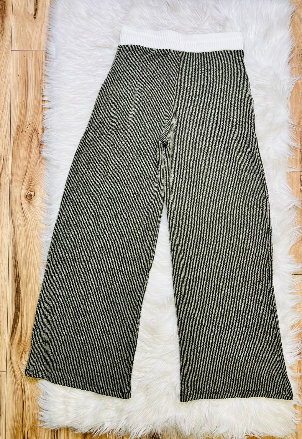 Women’s Zenana Olive Green White Detail Ribbed Set