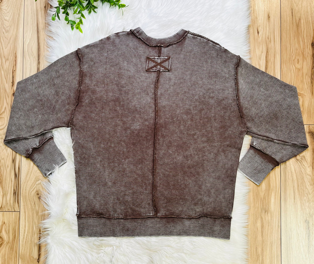 Women’s Zenana Chocolate Ribbed Raw Hem Crewneck Top